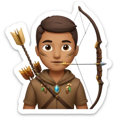 The classic hunter image with a bow and arrow on his back, dressed in brown with some animal made decorations sticker
