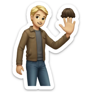 Young man giving a hand to a young woman sticker