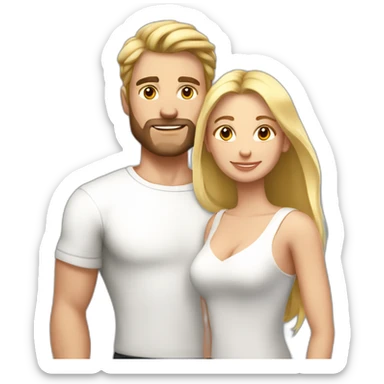 in love caucasian couple brownhear strong man, blonde woman sticker