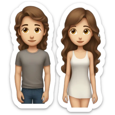 Beautiful Girl with long brown hair and boy with short brown hair sleeping at night sticker