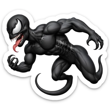 Venom crawling, clean black body, no logos or markings, expressive emoji style sticker