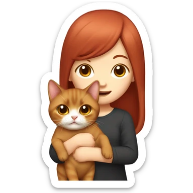 cherry red hair cute girl holding burmese brown cat sticker