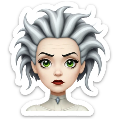 Bride of Frankenstein with tall black and white hair with lightning streaks sticker