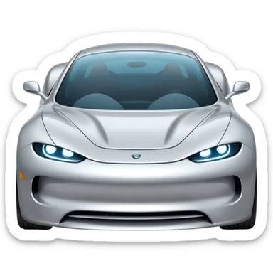 A low-profile futuristic car emoji made of polished silver chrome, wide body stance, smooth aerodynamic shape, glossy metallic surface, soft reflections, luxury swag aesthetic, minimal details, iOS emoji style, centered on clean white background, studio lighting sticker