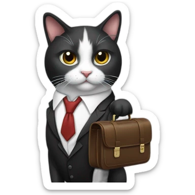 Tuxedo cat in tie and with briefcase sticker