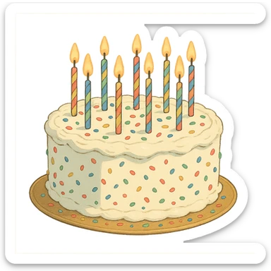 white birthday cake with sprinkles and candles sticker