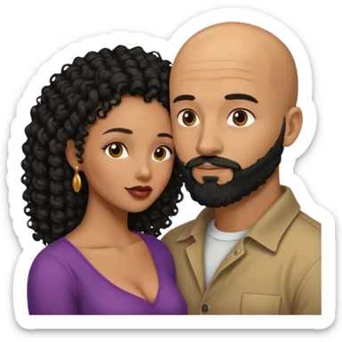 intimate moment between black couple bald man black beard long black curly hair woman sticker