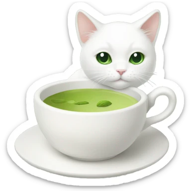 white cat with matcha tea cup sticker