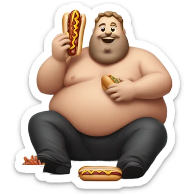 Fat guy eating hotdog sticker