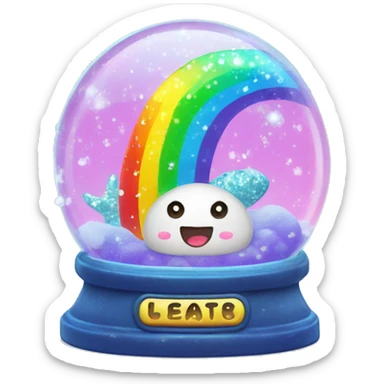 Kawaii rainbow neon bedazzled bean in under the sea snow globe  sticker
