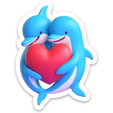 dolphin hugging a heart, 3D emoji style sticker