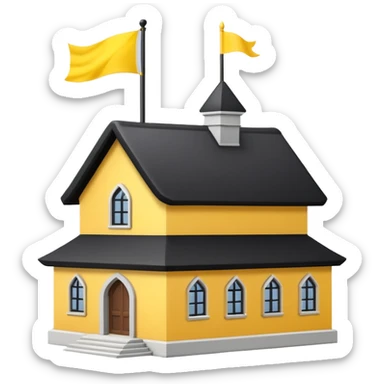 simple magic school, white background, magic school, black roof, with a big flag, big flag on a roof, big yellow flag, white school sticker