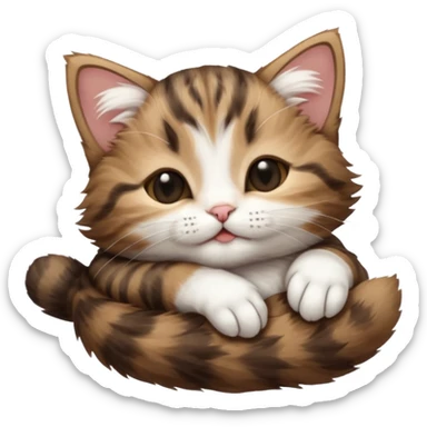 dark brown tabby and white kitten eyes closed whilst stretched out and  upside down sticker