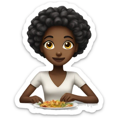 Black girl with long hair having dinner sticker