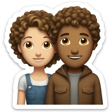 A guy with curly hair and a girl with brown hair hugging  sticker