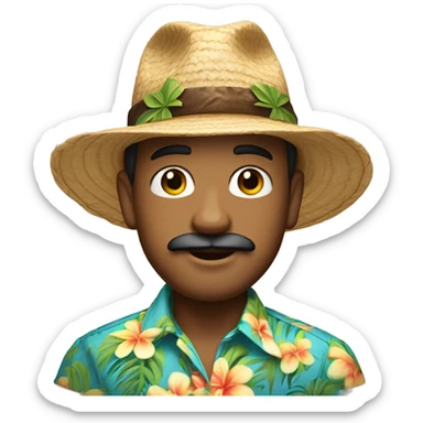 wearing a hat man, with mustache, A Hawaiian shirt, small hoop earring in one ear, light skin sticker