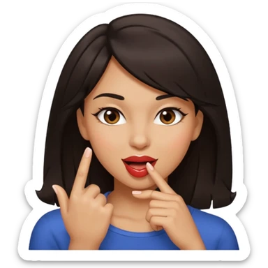 black slighty browin hair light brown skin woman, flirtatious gesture, biting her finger and winking emoji sticker