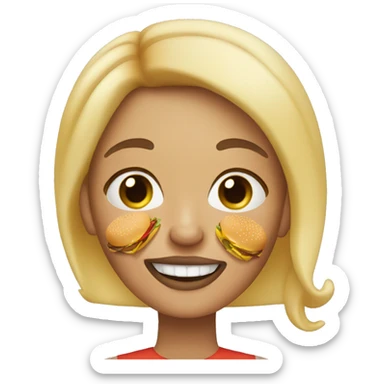 blonde woman with freckles and eyebrow piercing eating a burger sticker