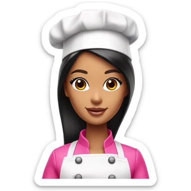 Barbie chef black hair pink and gold chef hat sticker