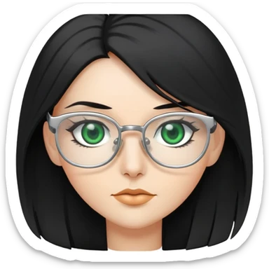 Woman with long, Black hair, Silver Glasses and with green eyes  sticker