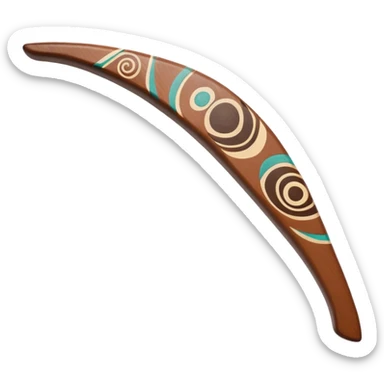 Cinematic Realistic Boomerang Emoji, depicted as a sleek, curved traditional Aboriginal tool rendered with detailed textures and a dynamic sense of motion, symbolizing cultural significance and natural craftsmanship under warm earthy lighting. sticker