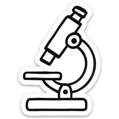 Add a microscope to the scientific research icon, keep it hand-drawn, black and white, sketch style sticker