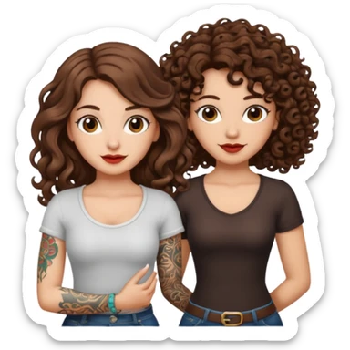 success scroll — long wavy brown hair tattooed woman and short tight curly brown hair woman — proud pose sticker