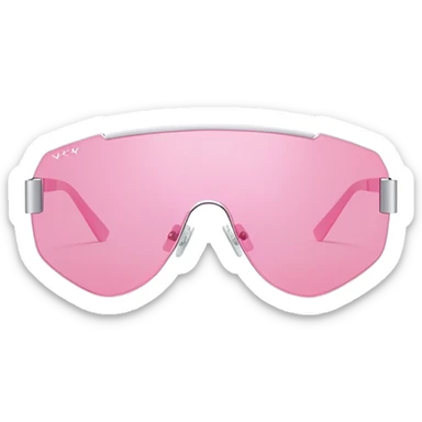 futuristic frameless shield sunglasses, pink tinted one-piece lens, Y2K fashion sticker