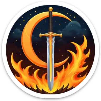 sword fire moon sticker