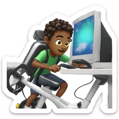 Peddle powered gaming computer driven by a teenage boy  sticker