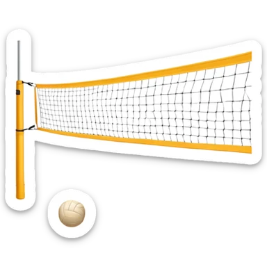 A close-up volleyball net with a ball hovering above it, set against the backdrop of a sandy volleyball court. The scene highlights the tension of an impending play, with the court lines clearly visible and a bright, sunny atmosphere surrounding the action. sticker