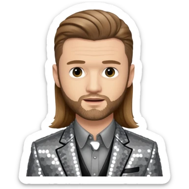 Justin Timberlake with long light brown hair, grey sequin tour outfit  sticker