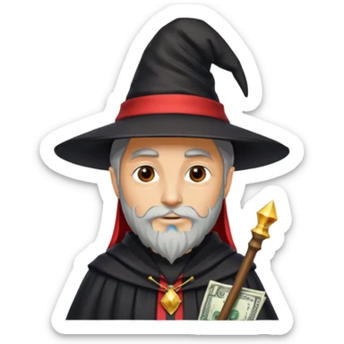 gorro negro, con tira roja, de mago lleno de dolares sticker