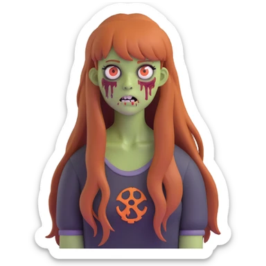 zombie girl with long ginger hair and bangs sticker