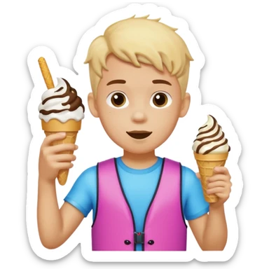 boy kid wearing arm floaties, eating ice cream sticker
