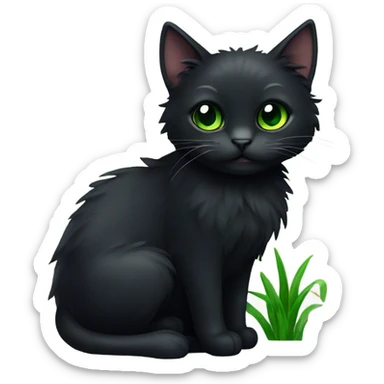 fluffy black cat with green irises  sticker