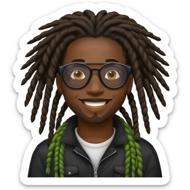 a black african guy with dreadlocks, wearing black shades and aura farming emoji sticker