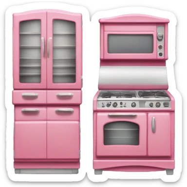 Isolated full length Realistic raspberry vintage retro kitchen range with cabinets and counters. sticker