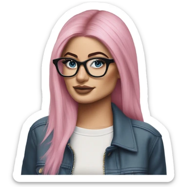 Photo Realistic kylie jenner stylish pink hair BLUE eyes and glasses elegant  sticker