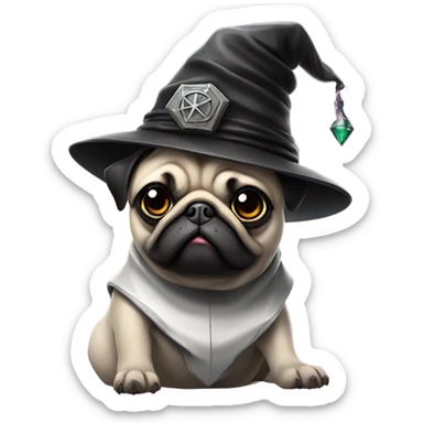 cyberpunk pug wearing a black wizard's hat sticker