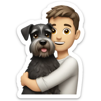 White Boy with dark brown hair and schnauzer hugging  sticker