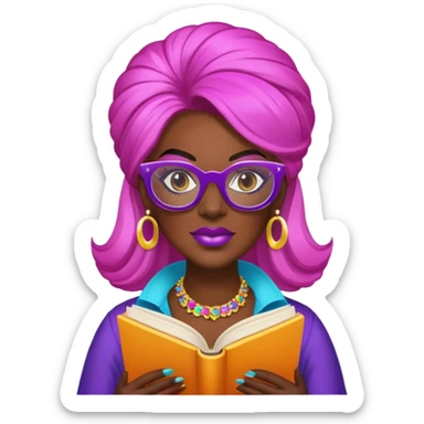 drag queen reading a book with colorful glasses sticker