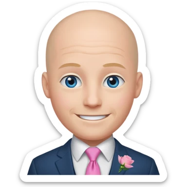 Bald blue eyed groom  with  pink tye  sticker