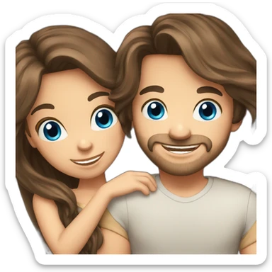 Cute brunette couple long hair, blue-eyed celebrating sticker