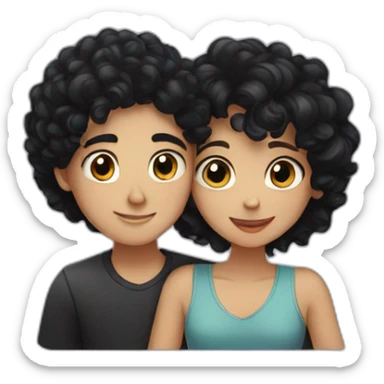 Boy with black hair and girl with curly black hair hugging sticker