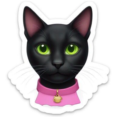 black cat with green eyes and pink collar sticker