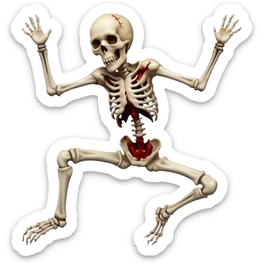 3D rotting corpse jumping in the air. In the style of your bloody skull art sticker