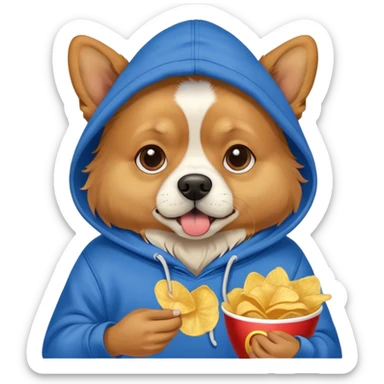 Dog wearing hoodie and eating chips  sticker