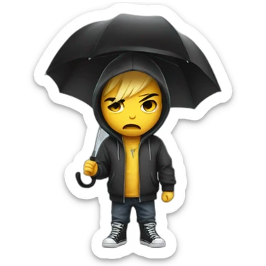 Angry emo kid in hoodie with umbrella sticker