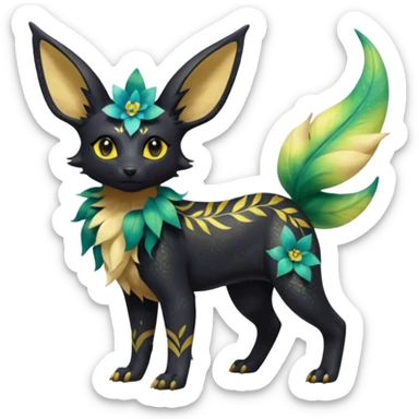 Multicolored sparkly light realistic pretty cool elegant realistic floral exotic Trico-Bolthund-Electrike-Luxray-Umbreon-Leafeon-hybrid, full body sticker
